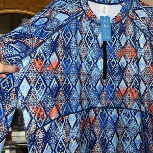 NEW NWT 2X Geometric Blue and Orange Sun Swim Coverup /Dress